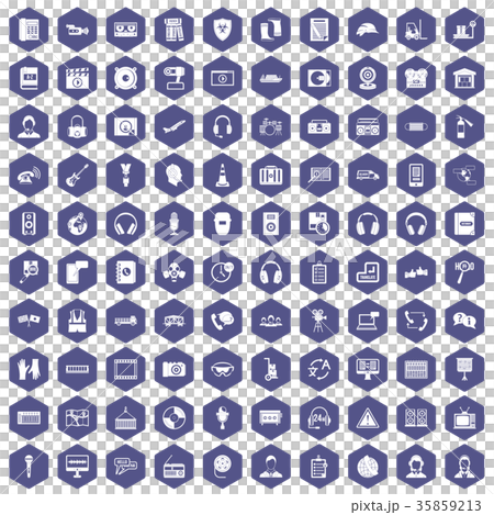 100 headphones icons hexagon purple 35859213