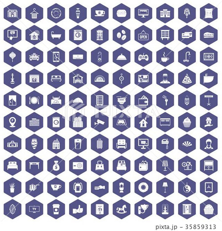 100 hotel icons hexagon purple 35859313
