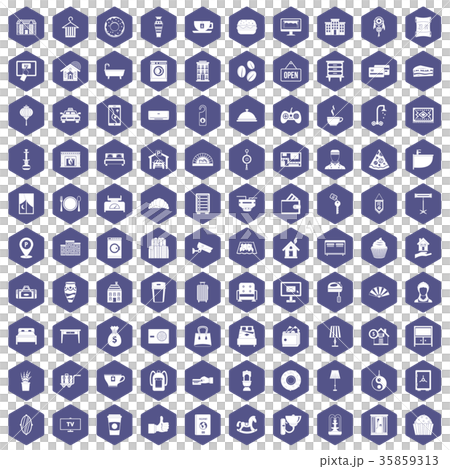 100 hotel icons hexagon purple 35859313