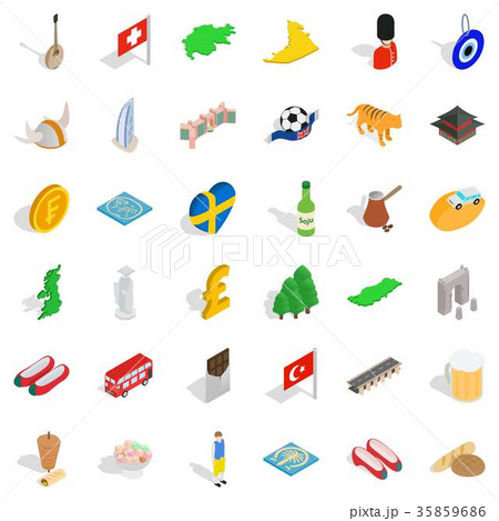 Great world icons set, isometric style 35859686