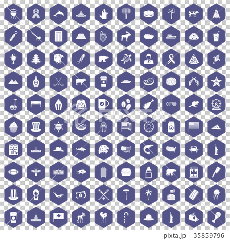 100 North America icons hexagon purple 35859796