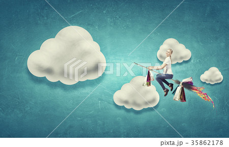 Girl fly on broom Girl fly on broom 35862178
