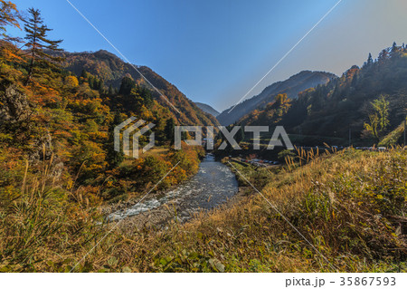 秋の清津川の風景 35867593