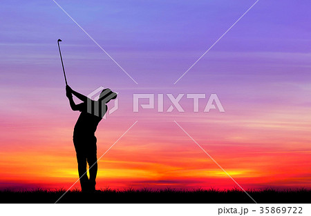 silhouette golfer playing golf at beautiful sunset silhouette golfer playing golf at beautiful sunset 35869722