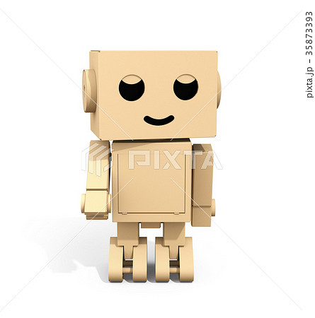 かわいい段ボール箱のロボットの正面イメージのイラスト素材 35873393 Pixta