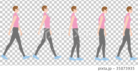 悪い姿勢と良い姿勢で歩く女性 35873935