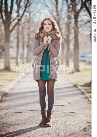 Mysterious adorable young brunette lady  35874598