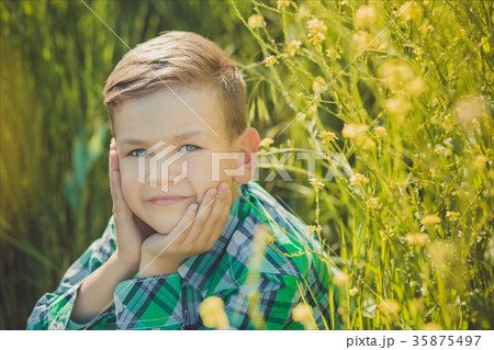 Handsome happy boy child enjoy posing summer Handsome happy boy child enjoy posing summer 35875497