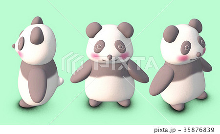 パンダ　3D　CGイラスト　素材　正面斜め　３パターン 35876839