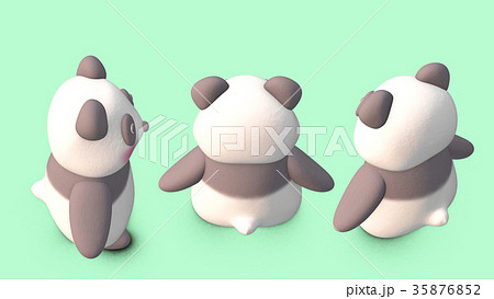 パンダ　3D　CGイラスト　素材　後ろ斜め上　３パターン 35876852