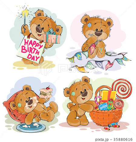 Set of clip art illustrations of brown teddy bear - Stock Illustration  [35880616] - PIXTA