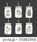 Six smoothie jars. Chalk drawing on a blackboard 35882948