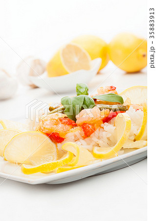 Shrimp with rice. Selective focus Shrimp with rice. Selective focus 35883913