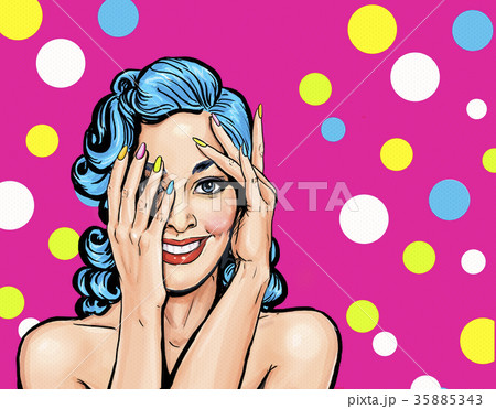 Surprised smiling girl.  Comic woman. Sexy girl.  35885343