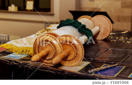 Classical Torah scrolls in Hebrew letters. Torah 35885906