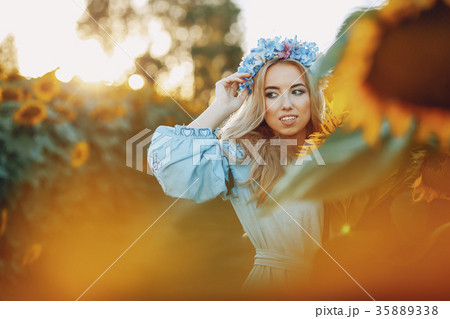 girl and sunflowers girl and sunflowers 35889338