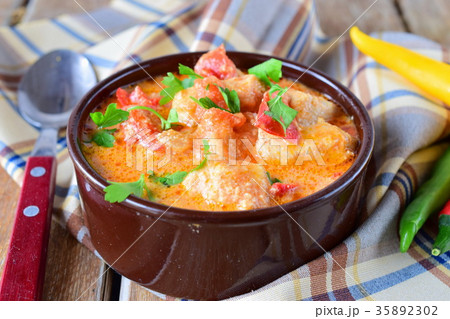 Traditional Hungarian dish with paprika, chicken Traditional Hungarian dish with paprika, chicken 35892302
