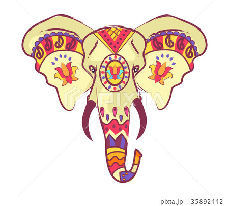Indian Elephant Head with Bright Ethnic Ornaments Indian Elephant Head with Bright Ethnic Ornaments 35892442