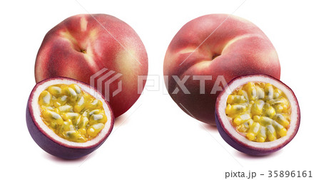 Peach and passion fruit set isolated on white Peach and passion fruit set isolated on white 35896161