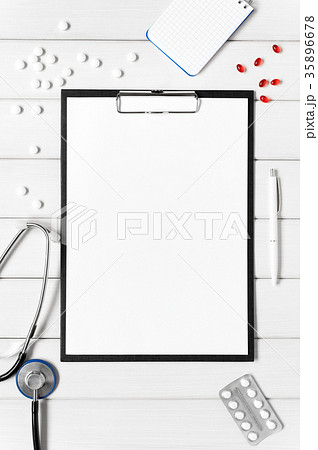 White background with medical tools White background with medical tools 35896678