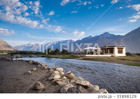 House near the river with blue sky in Nubra Valley 35898129