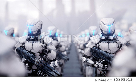invasion of military robots. Dramatic apocalypse 35898912