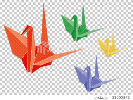 カラフルな折鶴のイラスト 35905876