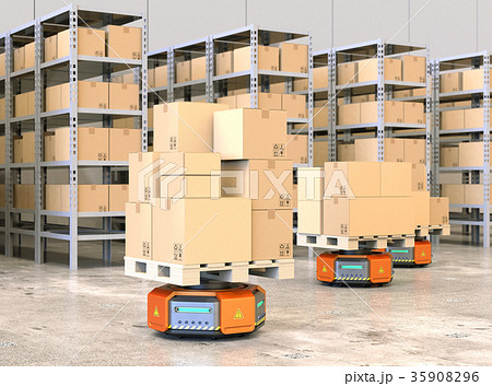 荷物を運搬する自動運搬ロボット。物流支援ロボットのコンセプト 35908296
