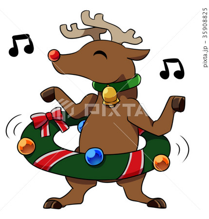 クリスマスリースでフラフープするトナカイ 35908825