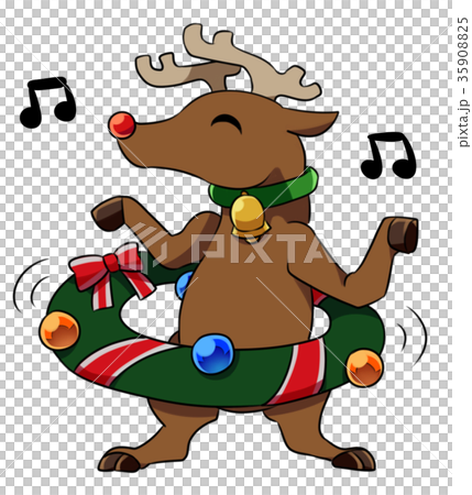 クリスマスリースでフラフープするトナカイ 35908825