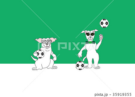 サングラスの犬とサッカー フットボールのイラストはがきテンプレートのイラスト素材