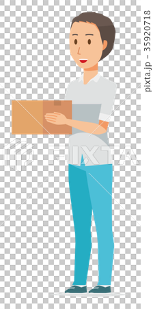 Illustration of a man wearing a short sleeved shirt holding a cardboard box Illustration of a man wearing a short sleeved shirt holding a cardboard box 35920718