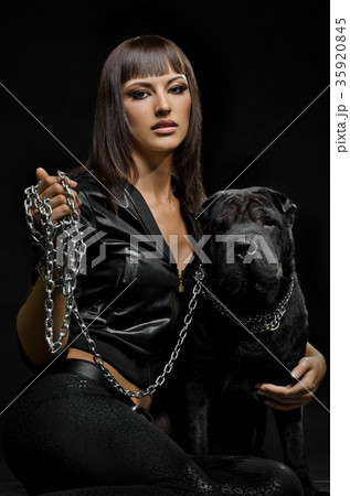 sexy woman with dogの写真素材 [35920845] - PIXTA