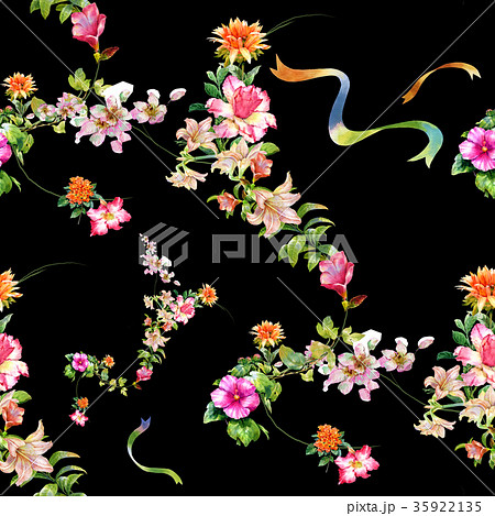 Watercolor painting of leaf and flowers Watercolor painting of leaf and flowers 35922135