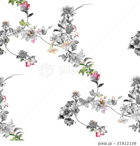 Watercolor painting of leaf and flowers 35922136