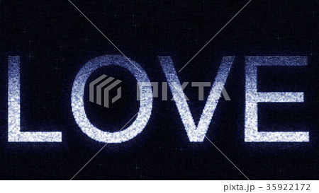 Media screen with glowing white and blue LOVE 35922172