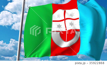 Waving flag of Liguria, a region of Italy. 3D 35922868