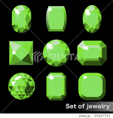 Set of green gems emerald of various shapes. 35927753