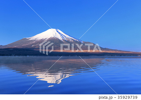 山中湖_快晴輝く逆さ富士 35929739