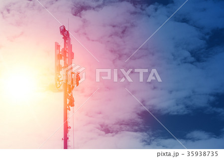 Technician working on communication tower 35938735