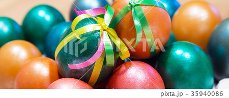 Colored bow decorated easter eggs 35940086