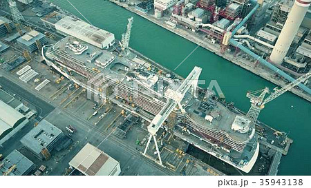 Aerial shot of modern hi-tech cruise ship under 35943138