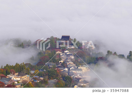 【吉野山の紅葉と雲海】 奈良県吉野郡吉野町吉野山 35947088