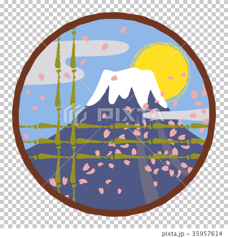 富士山 丸窓 桜のイラスト素材 35957614 Pixta