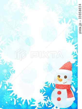 雪の結晶背景たて 雪だるまブルー のイラスト素材 35958654 Pixta