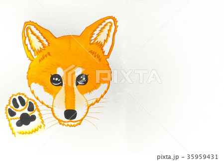 年賀状素材、戌年、子犬（柴犬）のイラスト　手描き 35959431