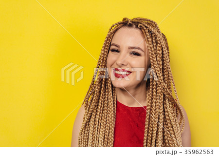 Beautiful hipster smile girl with pigtails  35962563