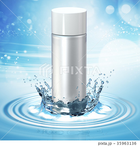 White cosmetic products with water splash on cyan 35963136