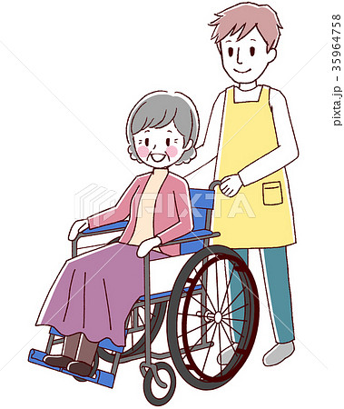 車椅子 シニア 介護のイラスト素材