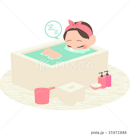 入浴中に寝る女性のイラスト素材
